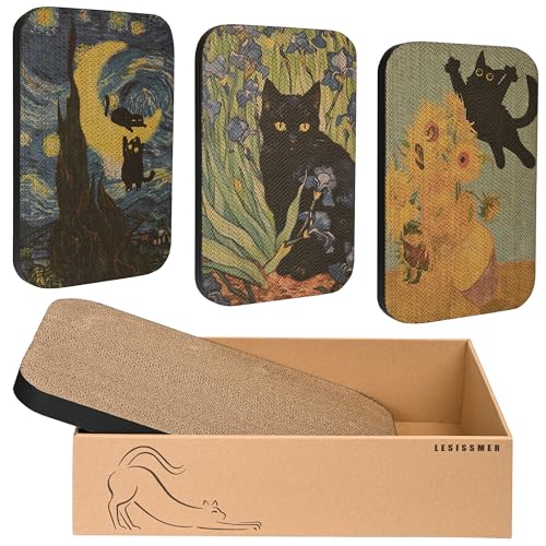 LESISSMER 4 Packs Art Cat Scratching Board with Box, Cat Scratcher Bed Cat Scratch Pad Cardboard Cat Scratcher for Indoor Cats Toy (Series1) von lesissmer