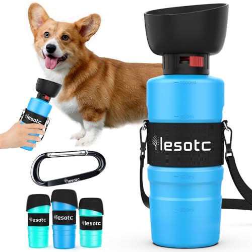 lesotc Hundetrinkflasche für unterwegs, Faltbare Hund Auslaufsicher Wasserflasche, Hunde Wasserspender für Täglich Spazieren Gehen Reisen Campen，1000ml Blau von lesotc