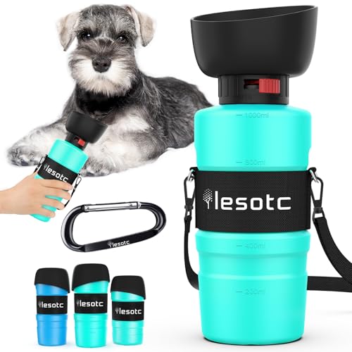 lesotc Hundetrinkflasche für unterwegs, Faltbare Hund Auslaufsicher Wasserflasche, Hunde Wasserspender für Täglich Spazieren Gehen Reisen Campen，1000ml Tiffany-Blau von lesotc