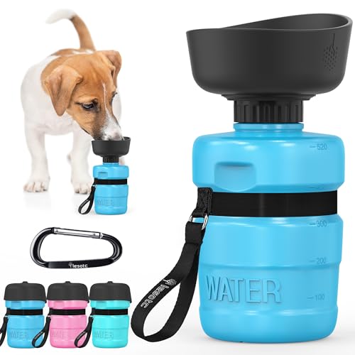 lesotc Hundetrinkflasche für unterwegs, Faltbare Hund Auslaufsicher Wasserflasche, Hunde Wasserspender für Täglich Spazieren Gehen Reisen Campen，520ml Blau von lesotc