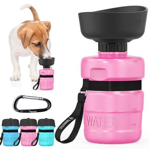 lesotc Hundetrinkflasche für unterwegs, Faltbare Hund Auslaufsicher Wasserflasche, Hunde Wasserspender für Täglich Spazieren Gehen Reisen Campen，520ml Rosa von lesotc