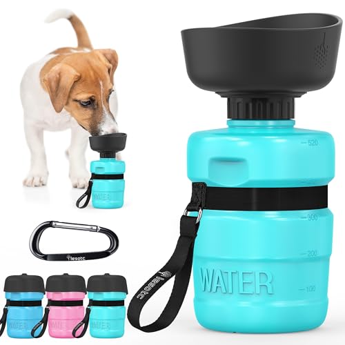 lesotc Hundetrinkflasche für unterwegs, Faltbare Hund Auslaufsicher Wasserflasche, Hunde Wasserspender für Täglich Spazieren Gehen Reisen Campen，520ml Tiffany-Blau von lesotc
