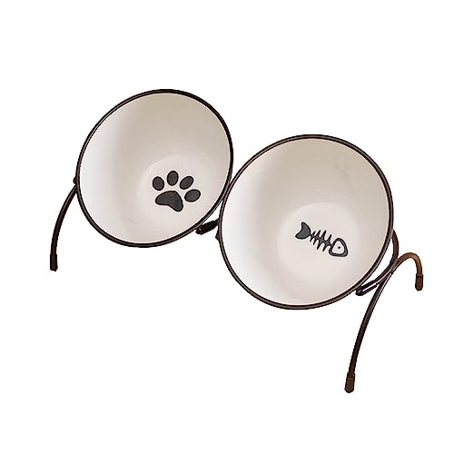 Lesulety Katzennäpfe mit Ständer gekippt Katzennapf Keramik Doppelschale Trinknapf, Haustiernapf mit verstellbarem Perfekt für Welpen Katzen und kleine Hunde,Schwarz von lesulety