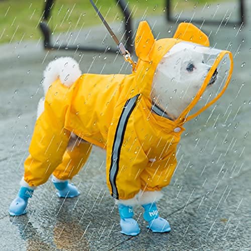 lesulety Hunde-Regenmantel mit durchsichtiger Krempe und reflektierendem Nachtlicht, gestreifter Kleiner Hunde-Regenmantel mit vollständiger Abdeckung, Hunde-Regenmantel (XL, Gelb),Gelb,3XL von lesulety