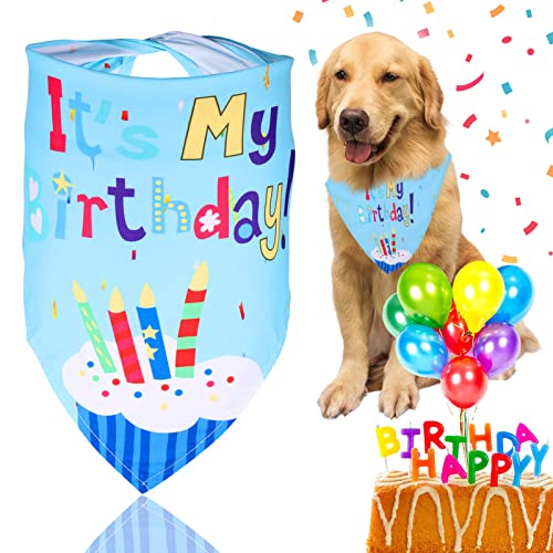Hunde-Geburtstags-Halstuch für Hundewelpen, Geburtstagstuch, Haustier-Lätzchen, dreieckig, bezaubernd, für den täglichen Gebrauch, Geschenk und Party-Dekoration, mittelgroße und große Haustiere, Blau von letcdfer