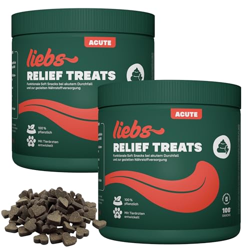 liebs Soft Treats Relief 100% pflanzlich | Verdauung & Magen Snack Hunde | Anti Blähungen & Gegen Durchfall | Aktivkohle, Flohsamenschalen, Fenchel & Kamille | 2 x 300g von liebs