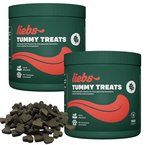 liebs Soft Treats Tummy - Darmflora & Immunsystem aktiv | Probiotika - 100% pflanzlich | Omega-3 Snack Hunde – Unterstützt natürliche Darmfunktion - Präbiotika | Leinsamen, Algen & Spirulina 2 x 300g von liebs
