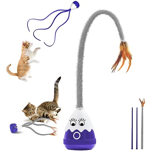 lifefav Katzenstab Spielzeug, Automatisches Silikon Schwanz Teaser Spielzeug 2 in 1, Elektronisches interaktives Spielzeug für Indoor-Katzen, Wiederaufladbares Übungsspielzeug für Kätzchen (Marineblau) von lifefav