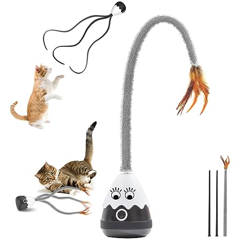 lifefav Katzenstab Spielzeug, Automatisches Silikon Schwanz Teaser Spielzeug 2 in 1, Elektronisches interaktives Spielzeug für Indoor-Katzen, Wiederaufladbares Übungsspielzeug für Kätzchen (Schwarz) von lifefav