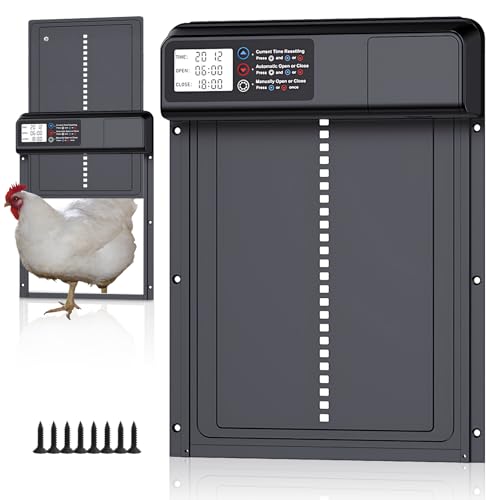 Automatische Hühnerstalltür, batteriebetriebene elektrische Tür mit Timer und LCD-Bildschirm, Anti-Pinch-Sicherheit, wasserdichtes Aluminium (IPX4) – einfach zu installieren und zu verwenden von liiyiela