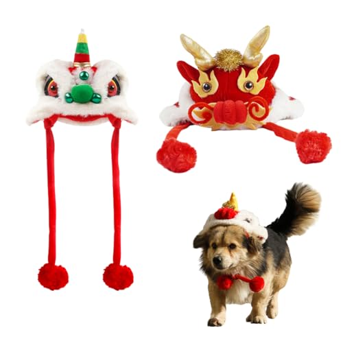 Year of Dragon Dog Cat Hat, Cute Dragon Cosplay Hat for Dogs Cats, Chinese Style Pet Dragon Headgear, Adjustable Dog Dragon Hat for New Year, Pet Costume Hat (B+C) von linzong