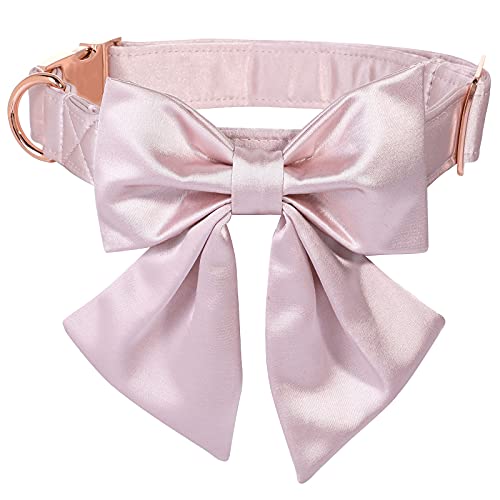 Lionet Paws Bowtie Hundehalsband - komfortable Seide Hundehalsband mit abnehmbaren Fliege für mittlere Hunde, Hals 34-55cm von lionet paws