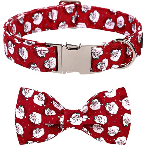 Lionet Paws Christmas Hundehalsband mit Fliege, Langlebiges Bequemes Baumwolle Halsband mit Metall-Klickverschluss für Hunde und Katzen, Hals 25-40cm von lionet paws