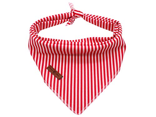 lionet paws Hunde Bandana Kopftücher Hundehalstuch Dreieckstuch, Rot&Weiß gestreift, L von lionet paws