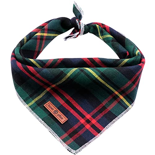 lionet paws Weihnachten Bandana für Hund Kopftücher Hundehalstuch Dreieckstuch für Kleine, Mittelgroße und Große Hunde grün kariert von lionet paws