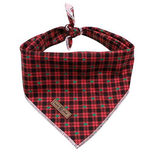 lionet paws Weihnachten Bandana für Hund Kopftücher Hundehalstuch Dreieckstuch für Kleine, Mittelgroße und Große Hunde Schwarz&Rot kariert von lionet paws