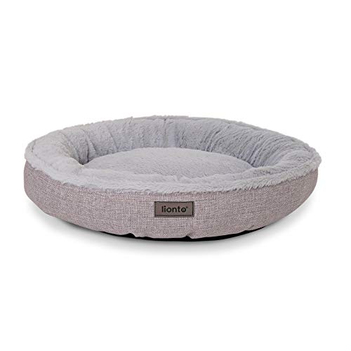 lionto Hundekörbchen rund in Donut-Form, Ø 65 cm, Heimtierkissen für Hunde & Katzen mit waschbarem Bezug & Anti-Rutsch-Noppen, kuscheliges Hundebett aus Oxford-Leinen & Plüsch, grau von lionto