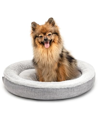 lionto Hundekörbchen rund in Donut-Form, Ø 55 cm, Heimtierkissen für Hunde & Katzen mit waschbarem Bezug & Anti-Rutsch-Noppen, kuscheliges Hundebett aus Oxford-Leinen & Plüsch, grau von lionto