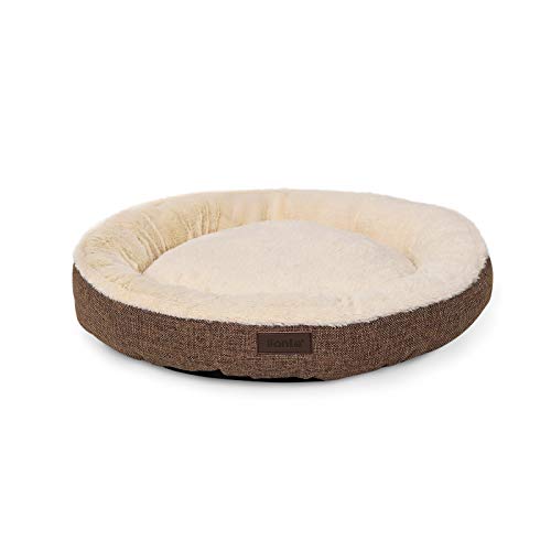 lionto Hundekörbchen rund in Donut-Form, Ø 55 cm, Heimtierkissen für Hunde & Katzen mit waschbarem Bezug & Anti-Rutsch-Noppen, kuscheliges Hundebett aus Oxford-Leinen & Plüsch, braun von lionto