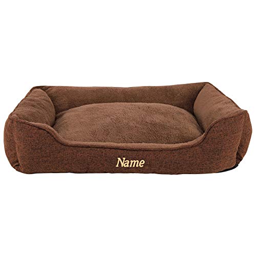 lionto Hundebett meliert Hundekissen Hundekörbchen Bezug abnehmbar, (L) 110x80 cm braun (mit Namensaufdruck) von lionto