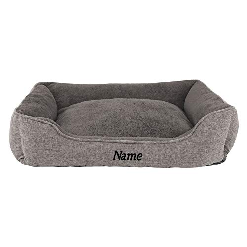 lionto Hundebett meliert Hundekissen Hundekörbchen Bezug abnehmbar, (M) 90x75 cm grau (mit Namensaufdruck) von lionto