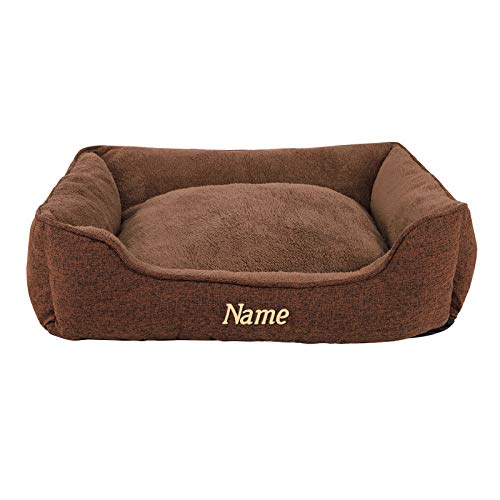 lionto Hundebett meliert Hundekissen Hundekörbchen Bezug abnehmbar, (S) 75x60 cm braun (mit Namensaufdruck) von lionto