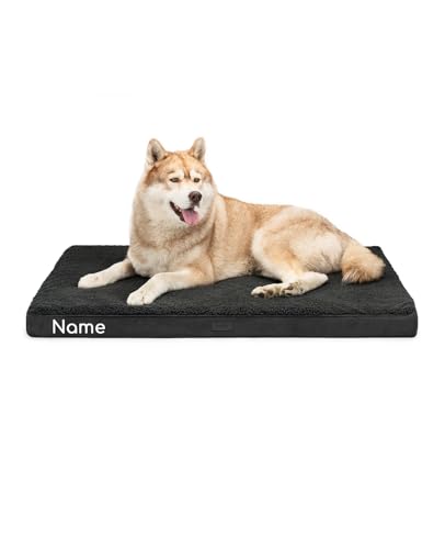 lionto Hundebett orthopädisch, 112x81x8 cm, Robustes Hundekissen mit weichem Plüsch, Bezug abnehmbar & waschbar, wasserabweisend, geeignet für kleine & große Hunde + Katzen, schwarz (Namensaufdruck) von lionto