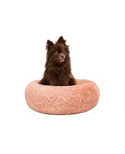 lionto Donutbett für Hunde und Katzen, Flauschiges Hundebett rund für kleine und große Heimtiere, Ø 40 cm, weiches Katzenbett aus kuscheligem Plüsch, Hundekissen mit extra Dicker Füllung, rosa von lionto