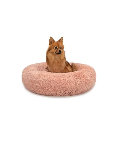 lionto Donutbett für Hunde und Katzen, Flauschiges Hundebett rund für kleine und große Heimtiere, Ø 60 cm, weiches Katzenbett aus kuscheligem Plüsch, Hundekissen mit extra Dicker Füllung, rosa von lionto