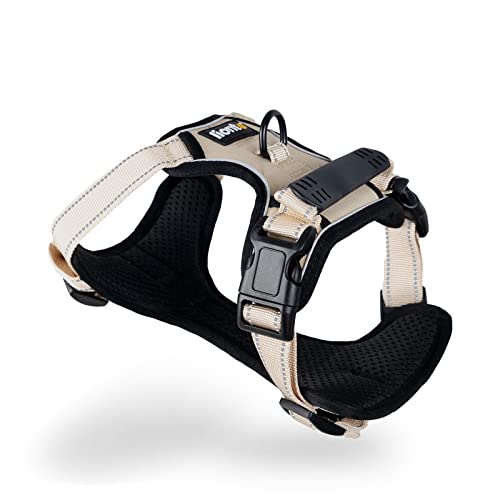 lionto Hundegeschirr gepolstert aus weichem Nylon, Größe S, reflektierendes Anti Zug Geschirr für Hunde mit 2 Ringen & 4 Einstellgurten, Zwei Klickverschlüsse & gummierter Griff am Rücken, beige lionto Hundegeschirr gepolstert aus weichem Nylon, Größe S, reflektierendes Anti Zug Geschirr für Hunde mit 2 Ringen & 4 Einstellgurten, Zwei Klickverschlüsse & gummierter Griff am Rücken, beige von lionto