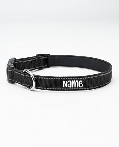 lionto Hundehalsband personalisiert aus strapazierfähigem Nylon, Größe S, reflektierendes Halsband für Hunde mit Name oder Telefonnummer, Metallring & stufenloser Schieber, schwarz (Wunschaufdruck) lionto Hundehalsband personalisiert aus strapazierfähigem Nylon, Größe S, reflektierendes Halsband für Hunde mit Name oder Telefonnummer, Metallring & stufenloser Schieber, schwarz (Wunschaufdruck) von lionto