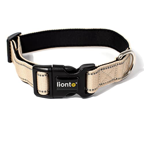 lionto Hundehalsband gepolstert Halsband Nylon reflektierend wasserfest verstellbar, Größe L, beige von lionto