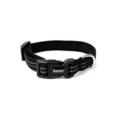 lionto Hundehalsband gepolstert Halsband Nylon reflektierend wasserfest verstellbar, Größe XS, schwarz von lionto