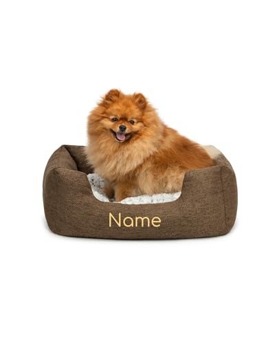 lionto Hundekörbchen mit flauschigem Wendekissen, kuscheliges Heimtierbett in meliertem Design mit tiefem Einstieg für Hunde & Katzen Aller Größen, 60x50 cm, weiches Hundebett, braun (Namensaufdruck) lionto Hundekörbchen mit flauschigem Wendekissen, kuscheliges Heimtierbett in meliertem Design mit tiefem Einstieg für Hunde & Katzen Aller Größen, 60x50 cm, weiches Hundebett, braun (Namensaufdruck) von lionto