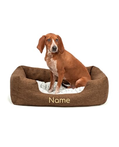 lionto Hundekörbchen mit flauschigem Wendekissen, kuscheliges Heimtierbett in meliertem Design mit tiefem Einstieg für Hunde & Katzen Aller Größen, 80x60 cm, weiches Hundebett, braun (Namensaufdruck) lionto Hundekörbchen mit flauschigem Wendekissen, kuscheliges Heimtierbett in meliertem Design mit tiefem Einstieg für Hunde & Katzen Aller Größen, 80x60 cm, weiches Hundebett, braun (Namensaufdruck) von lionto
