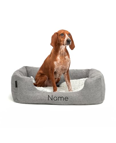 lionto Hundekörbchen mit flauschigem Wendekissen, kuscheliges Heimtierbett in meliertem Design mit tiefem Einstieg für Hunde & Katzen Aller Größen, 80x60 cm, weiches Hundebett, grau (Namensaufdruck) lionto Hundekörbchen mit flauschigem Wendekissen, kuscheliges Heimtierbett in meliertem Design mit tiefem Einstieg für Hunde & Katzen Aller Größen, 80x60 cm, weiches Hundebett, grau (Namensaufdruck) von lionto