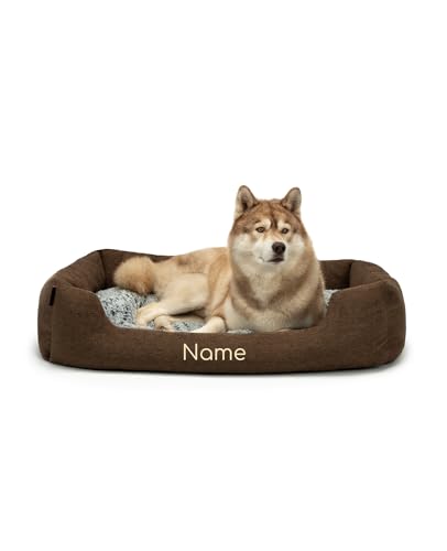 lionto Hundekörbchen mit flauschigem Wendekissen, kuscheliges Heimtierbett in meliertem Design mit tiefem Einstieg für Hunde & Katzen aller Größen, 110x80 cm, weiches Hundebett, braun (Namensaufdruck) lionto Hundekörbchen mit flauschigem Wendekissen, kuscheliges Heimtierbett in meliertem Design mit tiefem Einstieg für Hunde & Katzen aller Größen, 110x80 cm, weiches Hundebett, braun (Namensaufdruck) von lionto