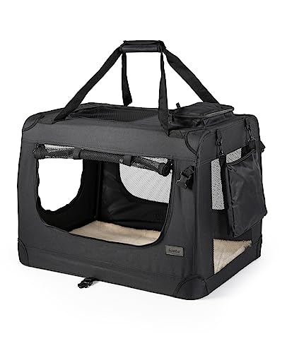 lionto Hundetransportbox faltbar für Reise & Auto, 82x58x58 cm, stabile Transportbox mit Tragegriffen & Decke für Katzen & Hunde bis 18 kg, robuste Hundebox aus Stoff für klein & groß, schwarz von lionto