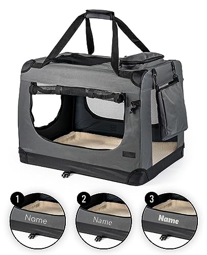 lionto Hundetransportbox faltbar für Reise & Auto, 60x42x44 cm, stabile Transportbox mit Tragegriffen & Decke für Katzen & Hunde bis 12 kg, Hundebox aus Stoff für klein & groß, grau (Namensaufdruck) lionto Hundetransportbox faltbar für Reise & Auto, 60x42x44 cm, stabile Transportbox mit Tragegriffen & Decke für Katzen & Hunde bis 12 kg, Hundebox aus Stoff für klein & groß, grau (Namensaufdruck) von lionto