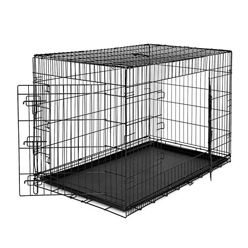 lionto Tiertransportbox für Hunde und Katzen, vielseitiger Transportkäfig mit hygienischer Kunststoffwanne, 106x71x77 cm, Hundebox aus Metall mit stabilen Sicherheitsverschlüssen & Trennwand, schwarz von lionto