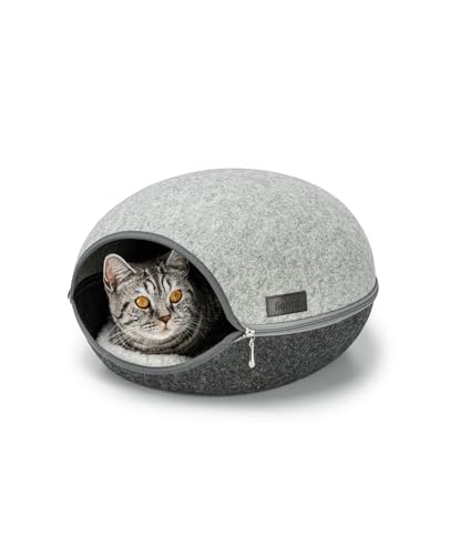 lionto Katzenhöhle aus robustem Filz, gemütliche Kuschelhöhle mit Reißverschluss für Katzen, 46x38x24 cm, Komfortables und modernes Katzenbett mit weichem und waschbarem Kissen, grau lionto Katzenhöhle aus robustem Filz, gemütliche Kuschelhöhle mit Reißverschluss für Katzen, 46x38x24 cm, Komfortables und modernes Katzenbett mit weichem und waschbarem Kissen, grau von lionto