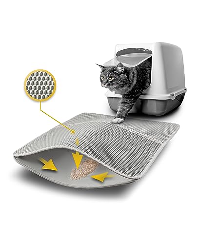 lionto Katzenstreumatte für Katzentoilette mit Anti-Rutsch-Beschichtung, 61x38x1,3 cm, Katzenklomatte wasserdicht & leicht zu reinigen, effektive Aufnahme von Katzenstreu im Bienenwabendesign, grau von lionto