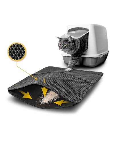 lionto Katzenstreumatte für Katzentoilette mit Anti-Rutsch-Beschichtung, 61x38x1,3 cm, Katzenklomatte wasserdicht & leicht zu reinigen, effektive Aufnahme von Katzenstreu im Bienenwabendesign, schwarz von lionto