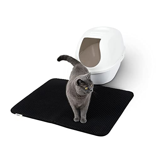 lionto Katzenstreumatte für Katzentoilette mit Anti-Rutsch-Beschichtung, 76x61x1,3 cm, Katzenklomatte wasserdicht & leicht zu reinigen, effektive Aufnahme von Katzenstreu im Bienenwabendesign, schwarz von lionto