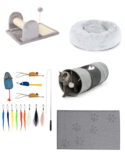 lionto Kitten Starterset: 14-teiliges Katzenspielzeug mit Teleskopangel, Katzentunnel mit Spielball, Kleiner Kratzbaum mit Kratzbrett, plüschiges Katzenbett zum Kuscheln, hygienische Katzenstreumatte lionto Kitten Starterset: 14-teiliges Katzenspielzeug mit Teleskopangel, Katzentunnel mit Spielball, Kleiner Kratzbaum mit Kratzbrett, plüschiges Katzenbett zum Kuscheln, hygienische Katzenstreumatte von lionto