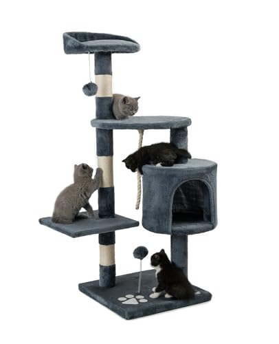 lionto Kratzbaum für Katzen mit 2 Plüschbällen & Spielseil, Höhe 112 cm, Katzenbaum mit Sisalseil & Plüsch, gemütliche Liegefläche & Höhle, inkl. Wandhalterung, für kleine & große Katzen, grau lionto Kratzbaum für Katzen mit 2 Plüschbällen & Spielseil, Höhe 112 cm, Katzenbaum mit Sisalseil & Plüsch, gemütliche Liegefläche & Höhle, inkl. Wandhalterung, für kleine & große Katzen, grau von lionto