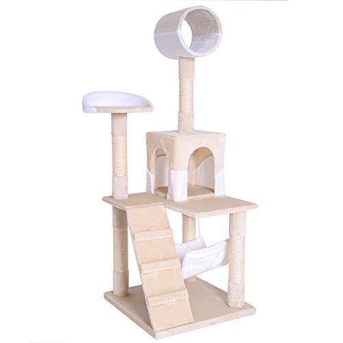 lionto Kratzbaum für Katzen mit Hängematte & Tunnel, Höhe 133 cm, Katzenbaum mit Sisalseil & weichem Plüsch, gemütliche Liegeflächen & Höhlen, für kleine & große Katzen geeignet, beige/weiß lionto Kratzbaum für Katzen mit Hängematte & Tunnel, Höhe 133 cm, Katzenbaum mit Sisalseil & weichem Plüsch, gemütliche Liegeflächen & Höhlen, für kleine & große Katzen geeignet, beige/weiß von lionto
