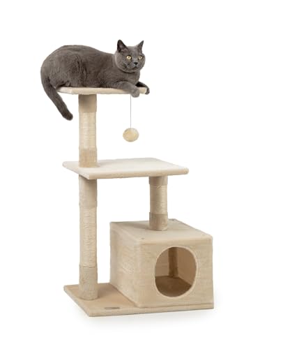 lionto Kratzbaum für Katzen mit Höhle und Plüschball inkl. Glöckchen, Höhe 85 cm, Katzenbaum mit Sisal & Plüsch, gemütliche Liegeflächen & Höhle, für kleine & große Katzen geeignet, beige lionto Kratzbaum für Katzen mit Höhle und Plüschball inkl. Glöckchen, Höhe 85 cm, Katzenbaum mit Sisal & Plüsch, gemütliche Liegeflächen & Höhle, für kleine & große Katzen geeignet, beige von lionto