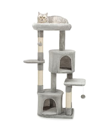lionto Kratzbaum für Katzen Kletterbaum Katzenbaum mit Spielbällen und Sisal Höhe 115 cm, hellgrau von lionto