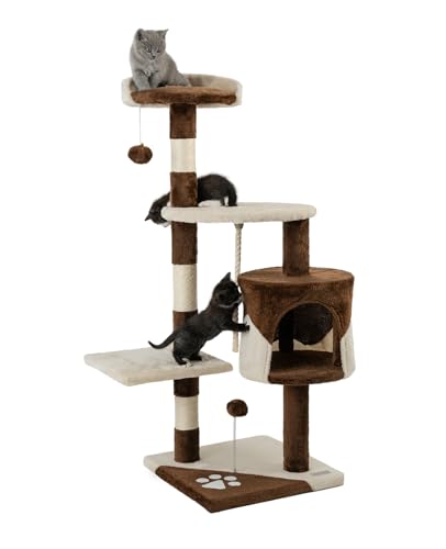lionto Kratzbaum für Katzen mit 2 Plüschbällen & Spielseil, Höhe 112 cm, Katzenbaum mit Sisalseil & Plüsch, gemütliche Liegefläche & Höhle, inkl. Wandhalterung, für kleine & große Katzen, braun/beige lionto Kratzbaum für Katzen mit 2 Plüschbällen & Spielseil, Höhe 112 cm, Katzenbaum mit Sisalseil & Plüsch, gemütliche Liegefläche & Höhle, inkl. Wandhalterung, für kleine & große Katzen, braun/beige von lionto